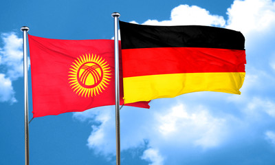 Kyrgyzstan flag with Germany flag, 3D rendering