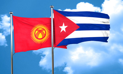 Kyrgyzstan flag with cuba flag, 3D rendering