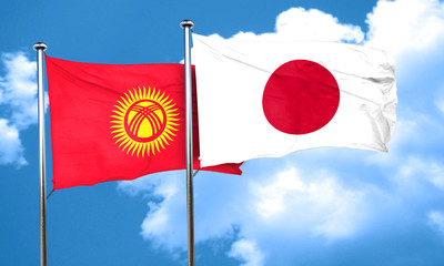 Kyrgyzstan flag with Japan flag, 3D rendering