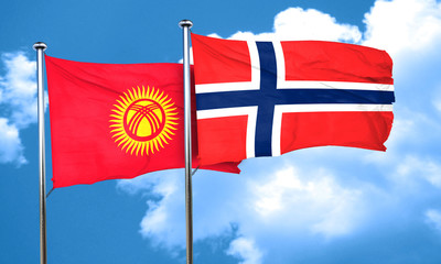 Kyrgyzstan flag with Norway flag, 3D rendering