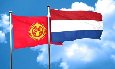Kyrgyzstan flag with Netherlands flag, 3D rendering