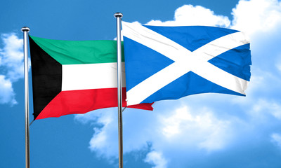 Kuwait flag with Scotland flag, 3D rendering