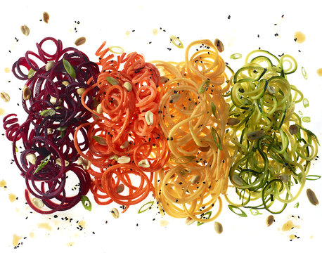 Thinly sliced colourful vegetables