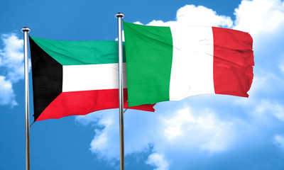 Kuwait flag with Italy flag, 3D rendering