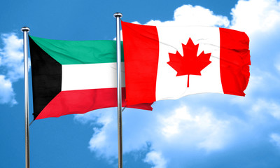 Kuwait flag with Canada flag, 3D rendering