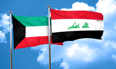 Kuwait flag with Iraq flag, 3D rendering