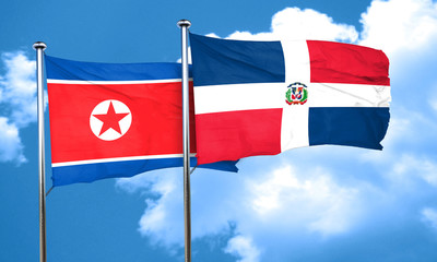 North Korea flag with Dominican Republic flag, 3D rendering