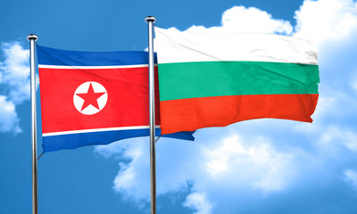 North Korea flag with Bulgaria flag, 3D rendering