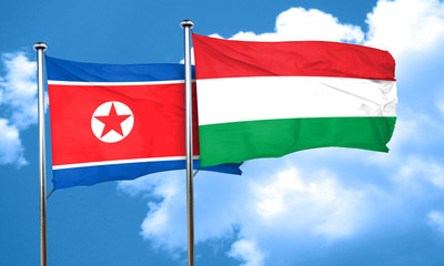 North Korea flag with Hungary flag, 3D rendering