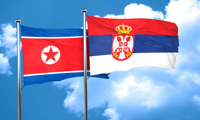 North Korea flag with Serbia flag, 3D rendering