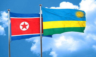 North Korea flag with rwanda flag, 3D rendering