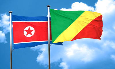 North Korea flag with congo flag, 3D rendering