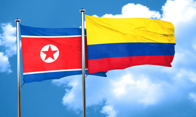 North Korea flag with Colombia flag, 3D rendering
