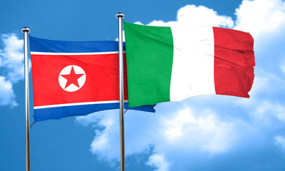 North Korea flag with Italy flag, 3D rendering