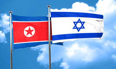 North Korea flag with Israel flag, 3D rendering