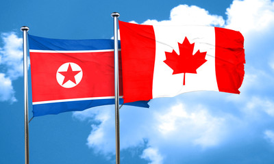 North Korea flag with Canada flag, 3D rendering