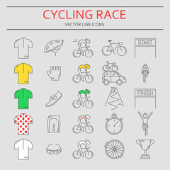 Set of 25 Cycling Race modern linear icons.