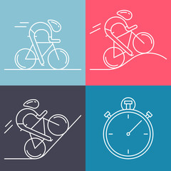 Set of 4 linear icons of cycling race stage types