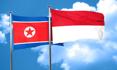 North Korea flag with Indonesia flag, 3D rendering