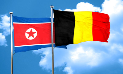 North Korea flag with Belgium flag, 3D rendering