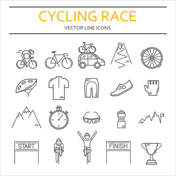 Set of 20 Cycling Race modern linear icons