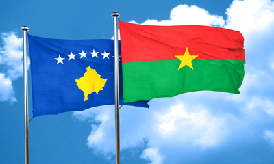 Kosovo flag with Burkina Faso flag, 3D rendering