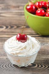 Closeup of Cherry Fruit in Cream Dessert