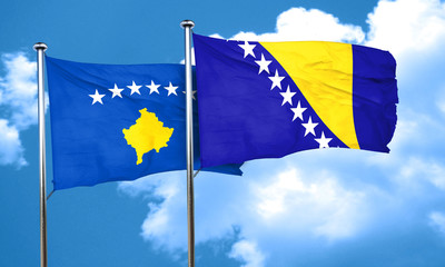 Kosovo flag with Bosnia and Herzegovina flag, 3D rendering
