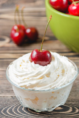 Closeup of Cherry Fruit in Cream Dessert