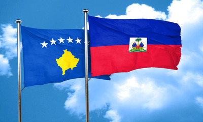 Kosovo flag with Haiti flag, 3D rendering