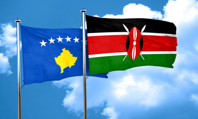 Kosovo flag with Kenya flag, 3D rendering