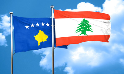 Kosovo flag with Lebanon flag, 3D rendering