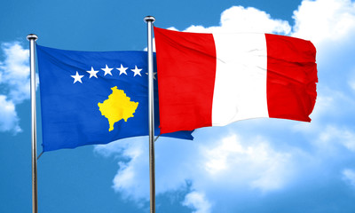 Kosovo flag with Peru flag, 3D rendering