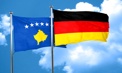 Kosovo flag with Germany flag, 3D rendering