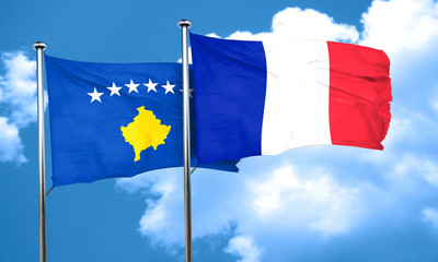Kosovo flag with France flag, 3D rendering