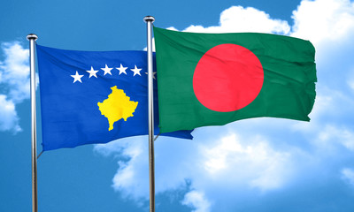 Kosovo flag with Bangladesh flag, 3D rendering