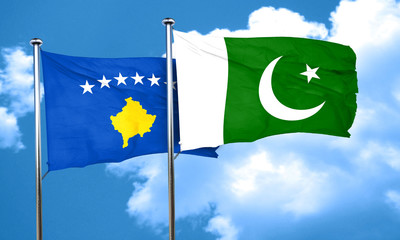 Kosovo flag with Pakistan flag, 3D rendering
