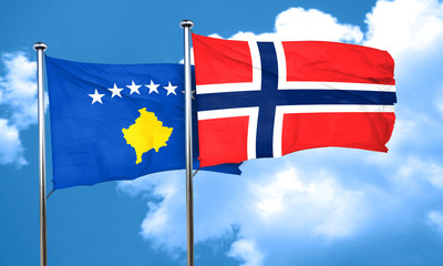 Kosovo flag with Norway flag, 3D rendering