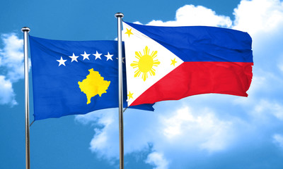 Kosovo flag with Philippines flag, 3D rendering