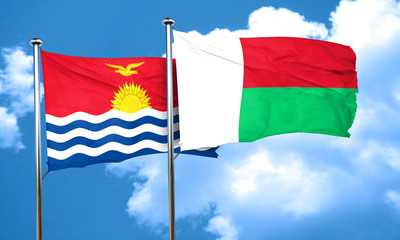 Kiribati flag with Madagascar flag, 3D rendering