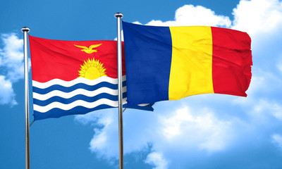 Kiribati flag with Romania flag, 3D rendering