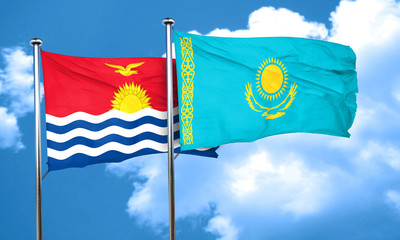 Kiribati flag with Kazakhstan flag, 3D rendering