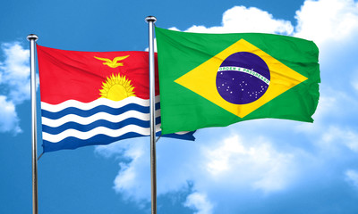 Kiribati flag with Brazil flag, 3D rendering