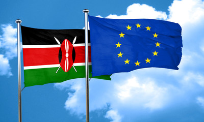 Kenya flag with european union flag, 3D rendering