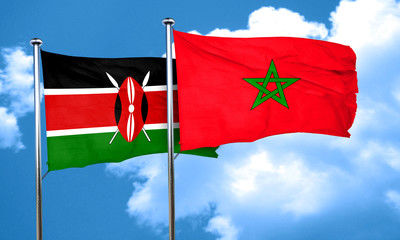Kenya flag with Morocco flag, 3D rendering