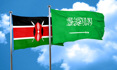 Kenya flag with Saudi Arabia flag, 3D rendering