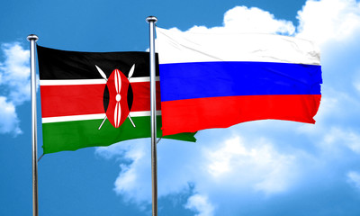 Kenya flag with Russia flag, 3D rendering