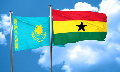 Kazakhstan flag with Ghana flag, 3D rendering