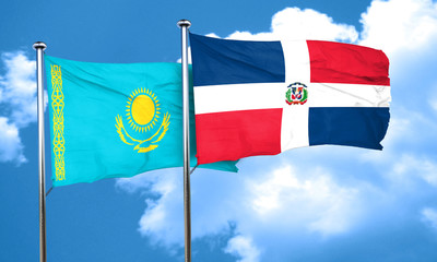 Kazakhstan flag with Dominican Republic flag, 3D rendering