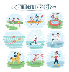 Illustration of kids playing various sports